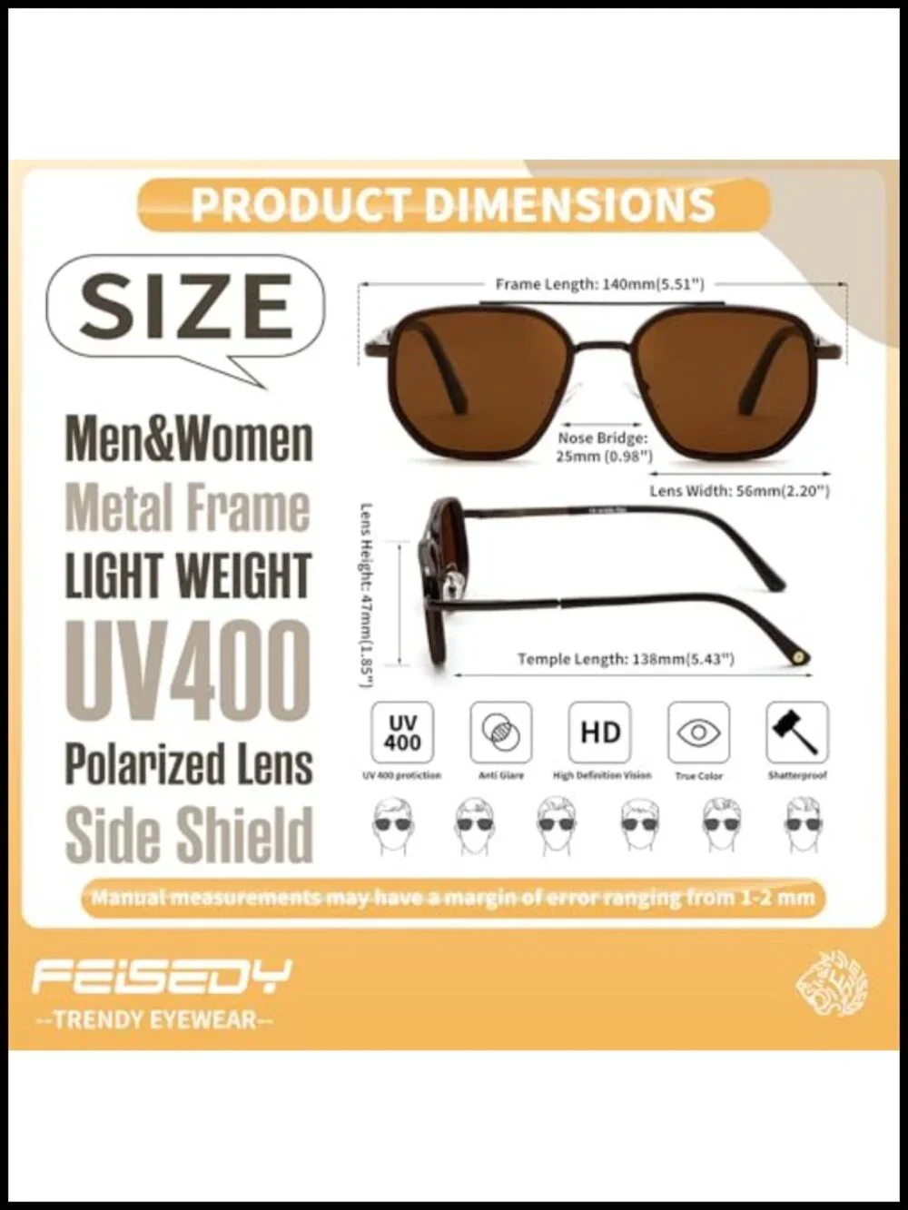 Polarized Aviator Sunglasses with TR90 Metal Frame UV400 Protection TAC Lens